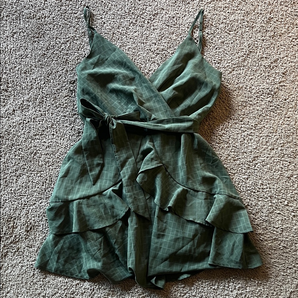 Trixxi Deep Green Sleeveless Romper with Tie